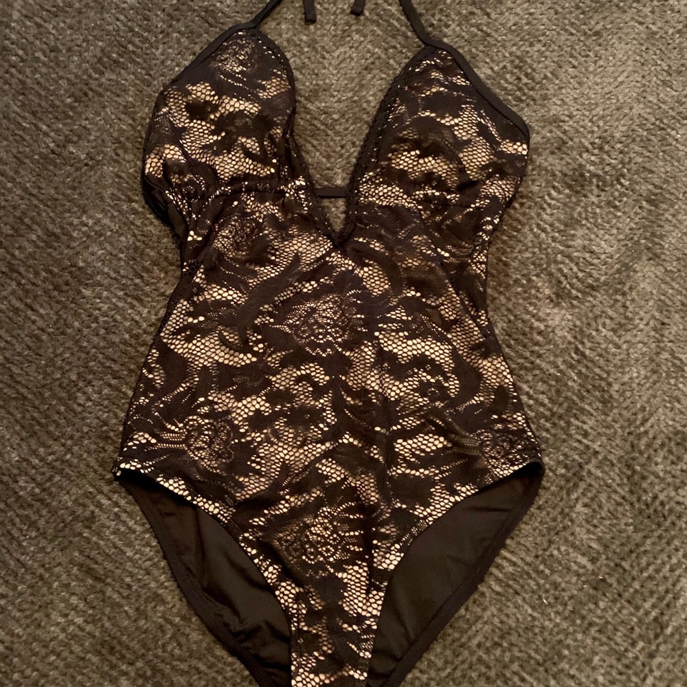 New black nude lace one piece